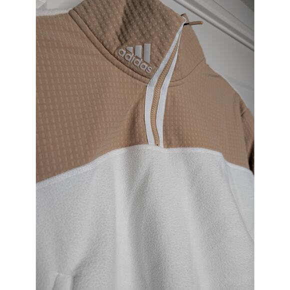Adidas Women's Quarter Zip Fleece Pullover Small Tan White - Picture 2 of 5